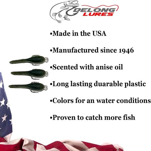 DELONG LURES: Bluegill Fishing Lures, Made in America Valure 12 Pack, 1.5" pre-Rigged Tadpole Lures for panfishing, Used as a Jerk Bait or Under a Bobber, Easy to use Soft Plastic Fishing Lures in Kuwait