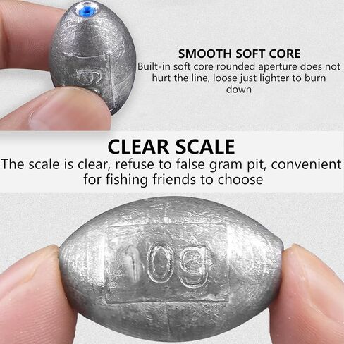 EKIND Egg Sinkers Weights Fishing Olive Shape Inner Core Assortment Lead Oval Shape Bass Casting Gear Kit for Saltwater Freshwater Fishing in Kuwait