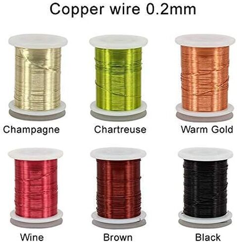 Riverruns 6 Color/Set Non-tarnishing Ultra Copper Wire 0.1mm, 0.2mm, 0.3mm Super Realistic Fly Tying Material Proudly from Europe Great Choices for Larve Nymph, Streamer (0.2mm Wire Pack) in Kuwait