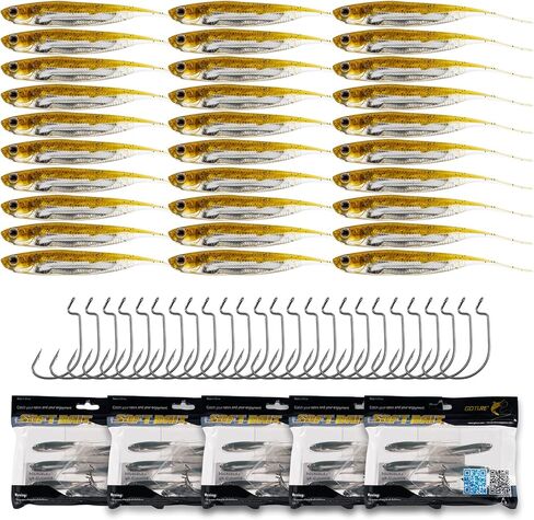 Goture Soft Plastic Baits with Worm Hooks Kit, Straight/Paddle/Fork Tail Swimbaits, Soft Jerk Shad Baits Jerkbait Minnow Baits for Bass Trout, Fishing Drop Shot Shad Lures in Kuwait