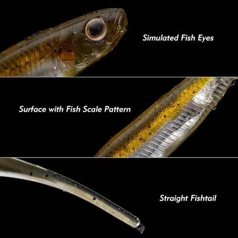 Goture Soft Plastic Baits with Worm Hooks Kit, Straight/Paddle/Fork Tail Swimbaits, Soft Jerk Shad Baits Jerkbait Minnow Baits for Bass Trout, Fishing Drop Shot Shad Lures in Kuwait