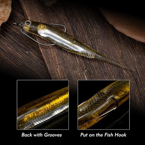 Goture Soft Plastic Baits with Worm Hooks Kit, Straight/Paddle/Fork Tail Swimbaits, Soft Jerk Shad Baits Jerkbait Minnow Baits for Bass Trout, Fishing Drop Shot Shad Lures in Kuwait