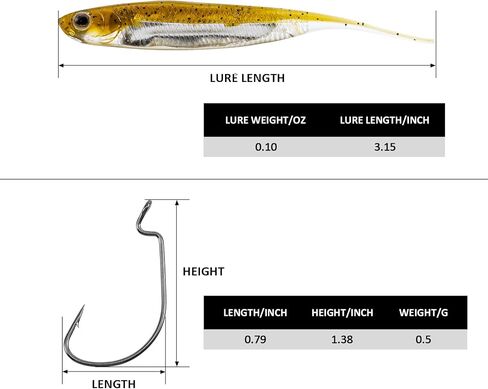 Goture Soft Plastic Baits with Worm Hooks Kit, Straight/Paddle/Fork Tail Swimbaits, Soft Jerk Shad Baits Jerkbait Minnow Baits for Bass Trout, Fishing Drop Shot Shad Lures in Kuwait