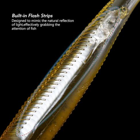 Goture Soft Plastic Baits with Worm Hooks Kit, Straight/Paddle/Fork Tail Swimbaits, Soft Jerk Shad Baits Jerkbait Minnow Baits for Bass Trout, Fishing Drop Shot Shad Lures in Kuwait