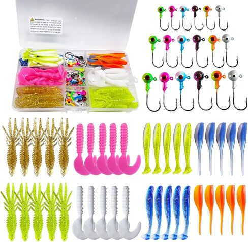 مجموعة طعوم كرابي من بومبيت، 104 قطعة، رؤوس جيغ مع طعوم كرابي، طعم كرابي لصيد السمك في المياه المالحة والعذبة 1/16 اونصة 1/8 اونصة 3/16 اونصة in Kuwait