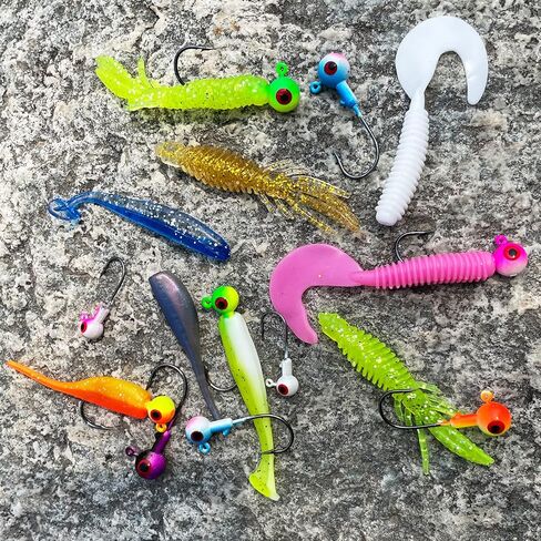 مجموعة طعوم كرابي من بومبيت، 104 قطعة، رؤوس جيغ مع طعوم كرابي، طعم كرابي لصيد السمك في المياه المالحة والعذبة 1/16 اونصة 1/8 اونصة 3/16 اونصة in Kuwait