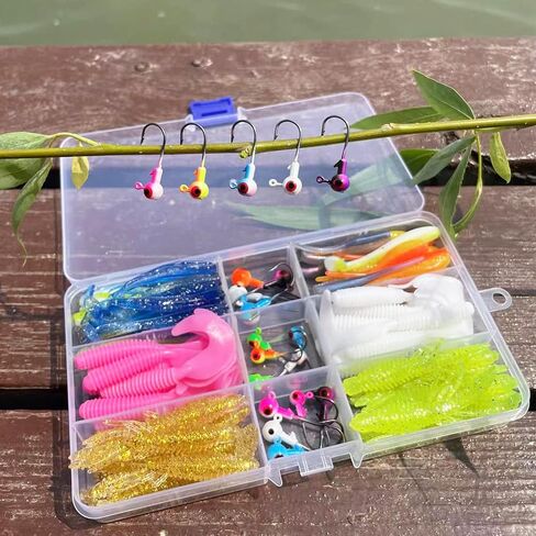 مجموعة طعوم كرابي من بومبيت، 104 قطعة، رؤوس جيغ مع طعوم كرابي، طعم كرابي لصيد السمك في المياه المالحة والعذبة 1/16 اونصة 1/8 اونصة 3/16 اونصة in Kuwait