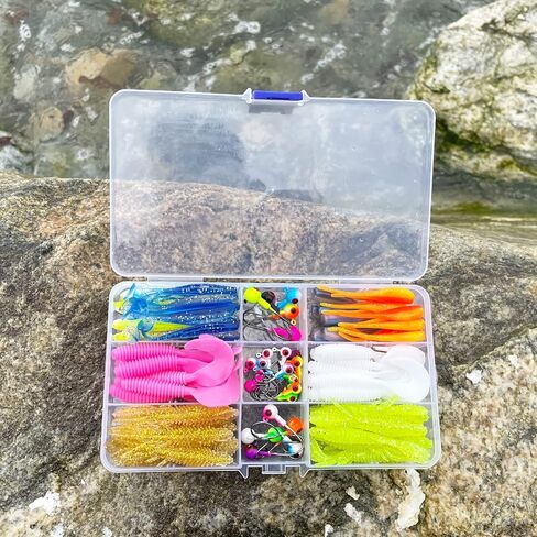 مجموعة طعوم كرابي من بومبيت، 104 قطعة، رؤوس جيغ مع طعوم كرابي، طعم كرابي لصيد السمك في المياه المالحة والعذبة 1/16 اونصة 1/8 اونصة 3/16 اونصة in Kuwait