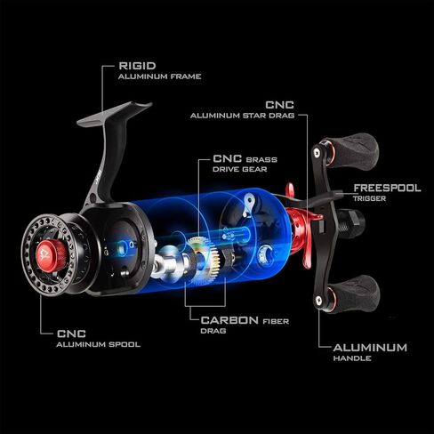بكرة صيد الجليد الدقيقة من Piscifun ICX، بكرة صيد الجليد المجانية المضمنة، بكرة ألومنيوم فائقة النعومة مصنوعة بآلة CNC 7+1 محامل كروية محمية بكرة سمك الثلج in Kuwait