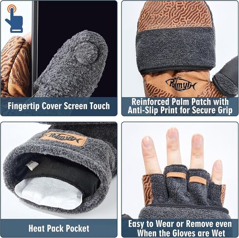 قفازات بالميث المغناطيسية القابلة للتحويل للرجال قفازات صيد من الصوف على الجليد بدون أصابع قفازات دافئة للطقس البارد والشتاء للنساء in Kuwait