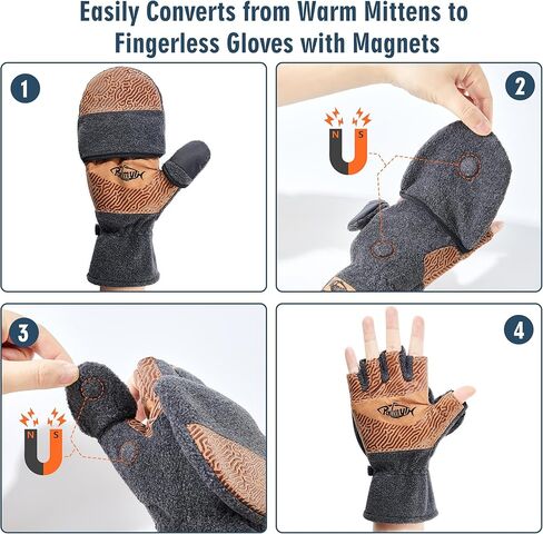 قفازات بالميث المغناطيسية القابلة للتحويل للرجال قفازات صيد من الصوف على الجليد بدون أصابع قفازات دافئة للطقس البارد والشتاء للنساء in Kuwait