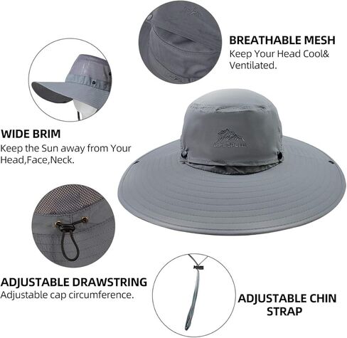 COSMOING Breathable Fishing Hat Wide Brim and Safari Cap with Sun Protection, UPF 50+ Sun Hats for Men & Women in Kuwait