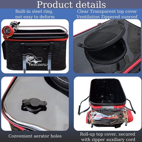 Transparent Top Cover Fishing Bucket, Foldable Fish Bait Bucket, Multifunctional Minnow Bucket, Live Fish Container, Fish Protection Bucket, Outdoor Camping Fishing Bag. in Saudi Arabia