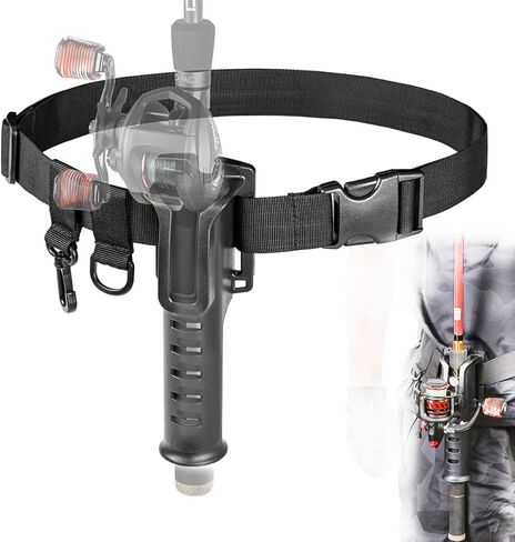 ليو حامل صنارة الصيد بحزام خصر قابل للتعديل، اداة اساسية لصيد الاسماك في الهواء الطلق، اداة اساسية دوارة لصنارة الصيد، حامل بكرة صنارة صيد محمول (اسود) in Kuwait