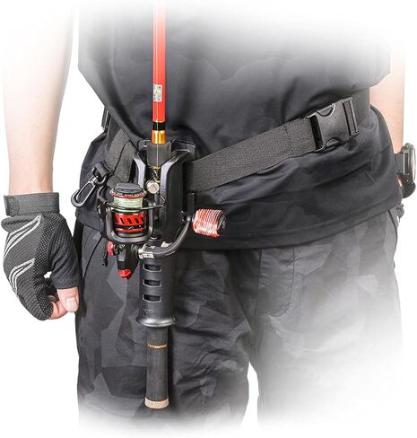 ليو حامل صنارة الصيد بحزام خصر قابل للتعديل، اداة اساسية لصيد الاسماك في الهواء الطلق، اداة اساسية دوارة لصنارة الصيد، حامل بكرة صنارة صيد محمول (اسود) in Kuwait