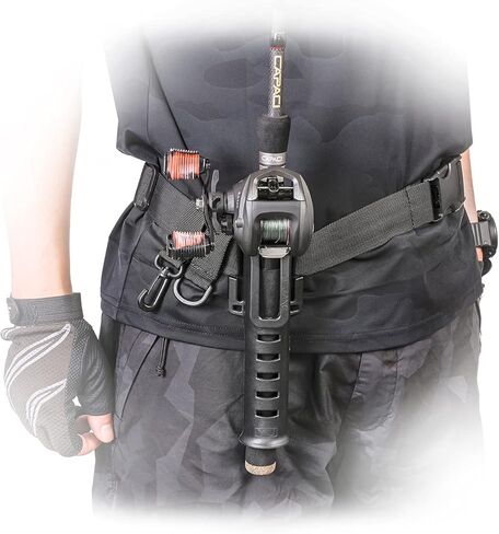 ليو حامل صنارة الصيد بحزام خصر قابل للتعديل، اداة اساسية لصيد الاسماك في الهواء الطلق، اداة اساسية دوارة لصنارة الصيد، حامل بكرة صنارة صيد محمول (اسود) in Kuwait