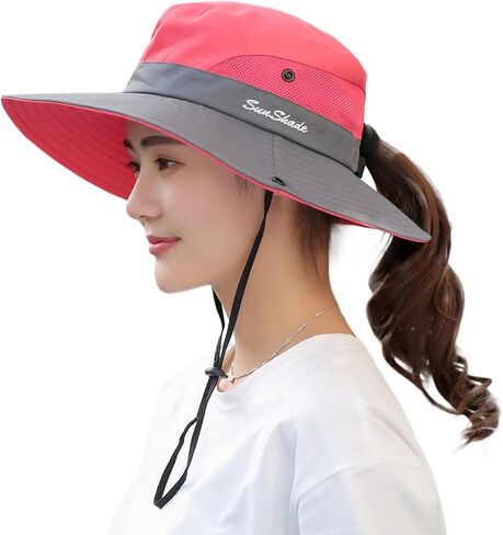 قبعة نسائية للشمس على شكل ذيل حصان للحماية من الأشعة فوق البنفسجية في الهواء الطلق قابلة للطي شبكية واسعة الحافة للشاطئ لصيد الأسماك في الصيف in Kuwait