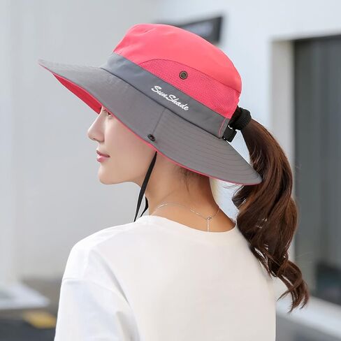 قبعة نسائية للشمس على شكل ذيل حصان للحماية من الأشعة فوق البنفسجية في الهواء الطلق قابلة للطي شبكية واسعة الحافة للشاطئ لصيد الأسماك في الصيف in Kuwait