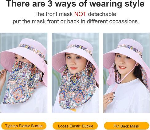Women Wide Brim Face Mask Sun Hat Detachable Neck Face Flap Ponytail UV Protection Visor Hat Garden Fishing Hiking in Kuwait