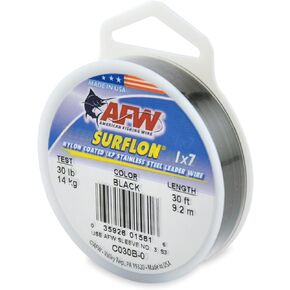 American Fishing Wire Surflon, Nylon Coated 1x7 Stainless Steel Leader Wire, 30 lb Test, 024" Diameter, Black, 30 ft