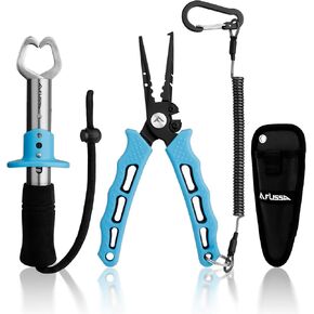 FLISSA Fishing Pliers, Fish Gripper, 2PCS Fishing Tool Kit Includes Multifunctional Fishing Pliers Hook Remover with Sheath and Stainless Steel Fish Lip Gripper, Fishing Gift
