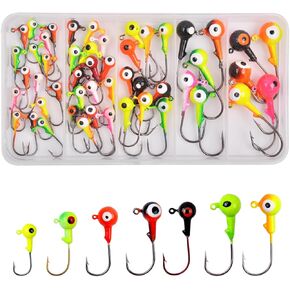 Fishing Jig Head Hooks Round Ball Head Fishing Jigs Hook Bass Lures Crappie Jig Heads for Trout Walleye Freshwater Saltwater Surf Fishing Jigs 1/32oz 1/16oz 1/8oz 1/4oz 3/8oz