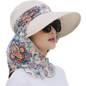 2 in 1 Foldable Sun Hat with Neck Flap Beach Fishing Hat Large Brim UV Protection Hat Gardening Walking Hat for Women Girls Grey