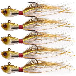 OROOTL Bucktail Jigs Saltwater Fishing Lures, 5pcs Saltwater Jigs Kit Bucktail Hair Jig Saltwater Freshwater Surf Fishing Lures for Walleye Striper Bass Snook Bluefish Fluke Flounder 1/4oz-2oz