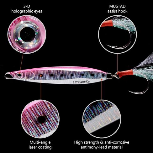 BASSDASH STIX Casting Jig Lure Vertical Slow Jigging Lures Mustad Hooks 0.7oz 1.1oz 1.4oz 2.1oz 2.8oz 3.9oz Mustad Hooks for Saltwater Freshwater Kayak Boat Shore Fishing, 3-Pack in Saudi Arabia