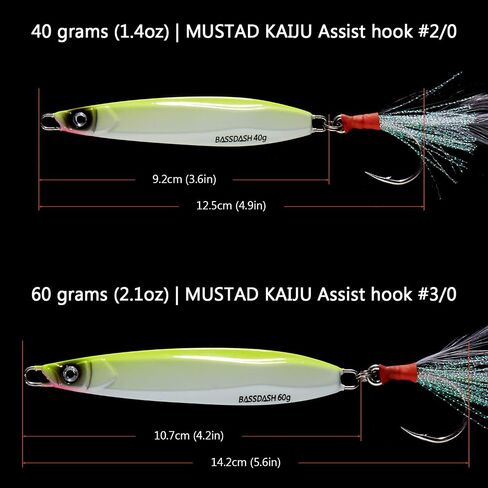 BASSDASH STIX Casting Jig Lure Vertical Slow Jigging Lures Mustad Hooks 0.7oz 1.1oz 1.4oz 2.1oz 2.8oz 3.9oz Mustad Hooks for Saltwater Freshwater Kayak Boat Shore Fishing, 3-Pack in Saudi Arabia