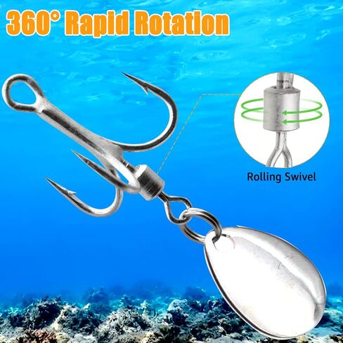 Ghanneey Fishing Hooks Weighted Hooks Fishing Jigs Lure Fishing Treble Hooks Octopus Lures Squid Skirt Bait Fishing Spinner Blades Trout Bass for Freshwater and Saltwater in Kuwait