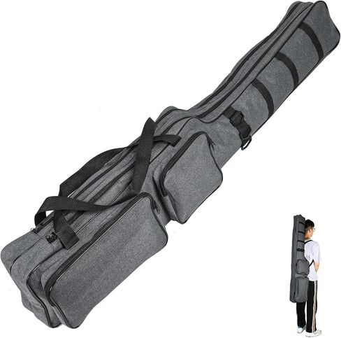 بست فاير حقيبة صنارة صيد 5 قدم قابلة للطي حقيبة صنارة صيد محمولة عالية السعة منظم حمل عصا الصيد في الهواء الطلق مقاومة للماء حقيبة اكسسوارات الصيد للعائلة والأصدقاء, رمادي, للاستخدام اليومي in Kuwait