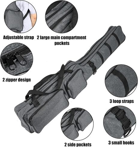 بست فاير حقيبة صنارة صيد 5 قدم قابلة للطي حقيبة صنارة صيد محمولة عالية السعة منظم حمل عصا الصيد في الهواء الطلق مقاومة للماء حقيبة اكسسوارات الصيد للعائلة والأصدقاء, رمادي, للاستخدام اليومي in Kuwait