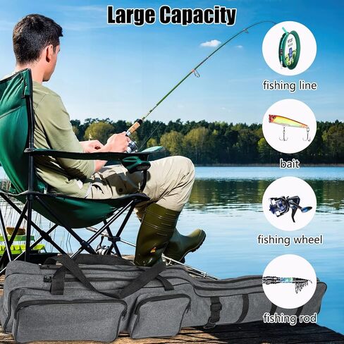 بست فاير حقيبة صنارة صيد 5 قدم قابلة للطي حقيبة صنارة صيد محمولة عالية السعة منظم حمل عصا الصيد في الهواء الطلق مقاومة للماء حقيبة اكسسوارات الصيد للعائلة والأصدقاء, رمادي, للاستخدام اليومي in Kuwait