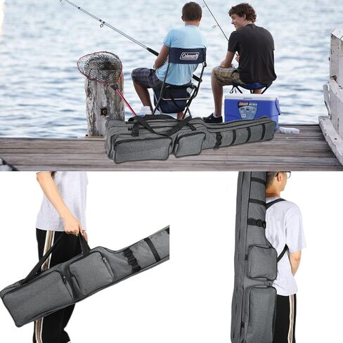 بست فاير حقيبة صنارة صيد 5 قدم قابلة للطي حقيبة صنارة صيد محمولة عالية السعة منظم حمل عصا الصيد في الهواء الطلق مقاومة للماء حقيبة اكسسوارات الصيد للعائلة والأصدقاء, رمادي, للاستخدام اليومي in Kuwait
