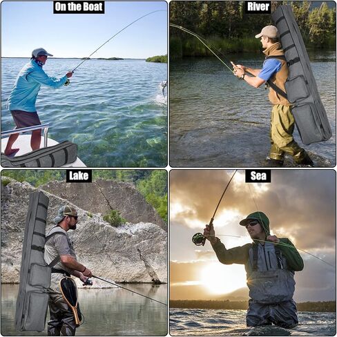 بست فاير حقيبة صنارة صيد 5 قدم قابلة للطي حقيبة صنارة صيد محمولة عالية السعة منظم حمل عصا الصيد في الهواء الطلق مقاومة للماء حقيبة اكسسوارات الصيد للعائلة والأصدقاء, رمادي, للاستخدام اليومي in Kuwait