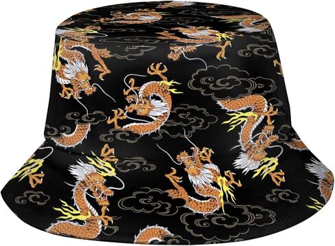 Funny Chinese Dragon Bucket Hat Sun Protection Wide Brim Hat Packable Summer Travel Dragon Fisherman Cap for Women Men in Kuwait