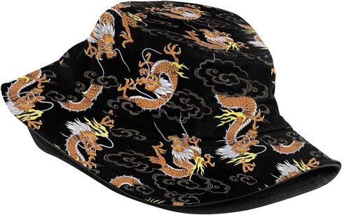 Funny Chinese Dragon Bucket Hat Sun Protection Wide Brim Hat Packable Summer Travel Dragon Fisherman Cap for Women Men in Kuwait