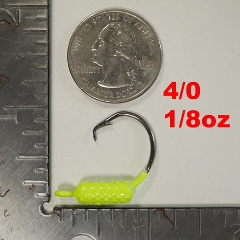 Yellowtail Snapper Weighted Circle Hook Jig - (Chartreuse) Mixed (4/0 - 1/32, 1/16, 1/8 oz & 5/0 - 1/8 oz) - 25 Pack in Saudi Arabia