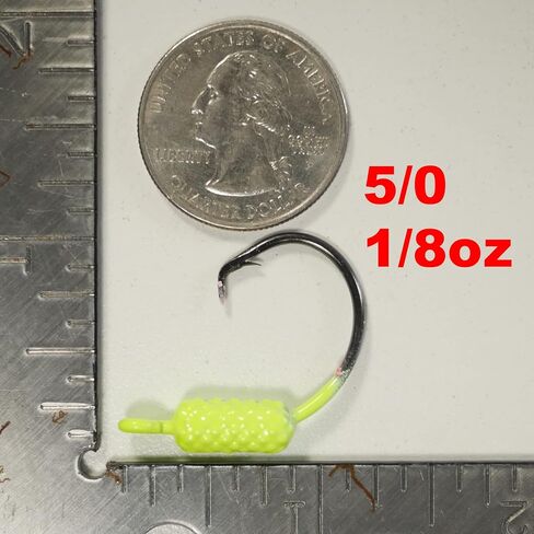 Yellowtail Snapper Weighted Circle Hook Jig - (Chartreuse) Mixed (4/0 - 1/32, 1/16, 1/8 oz & 5/0 - 1/8 oz) - 25 Pack in Saudi Arabia