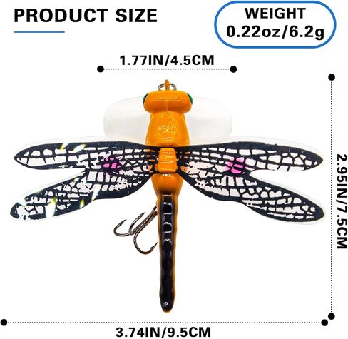 Topwater Dragonfly Fishing Lures Realistic Insect Design Bait with Hooks in Kuwait