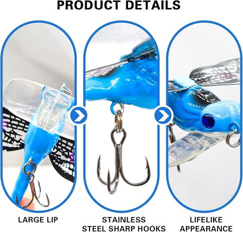 Topwater Dragonfly Fishing Lures Realistic Insect Design Bait with Hooks in Kuwait
