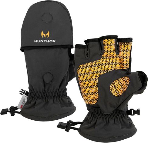 قفازات الصيد Hunthor Ice، قفازات ثينسوليت 3M قابلة للتحويل بدون أصابع، قفازات صيد للرجال والنساء مع نسيج مرن، مثالية للطقس البارد، وصيد الأسماك في الشتاء والتصوير الفوتوغرافي in Kuwait