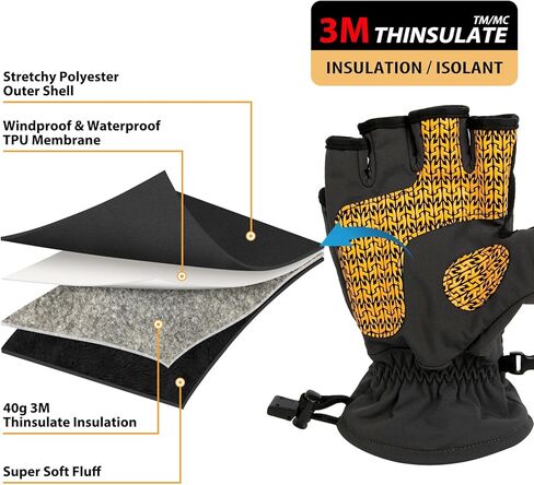 قفازات الصيد Hunthor Ice، قفازات ثينسوليت 3M قابلة للتحويل بدون أصابع، قفازات صيد للرجال والنساء مع نسيج مرن، مثالية للطقس البارد، وصيد الأسماك في الشتاء والتصوير الفوتوغرافي in Kuwait