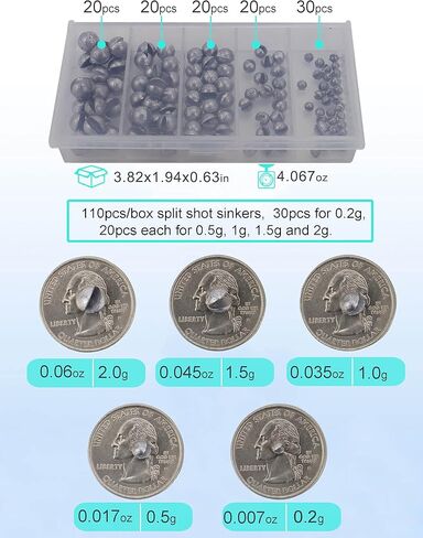 افلكوكي مجموعة اوزان صيد متنوعة من 110 قطعة من اوزان الصيد المستديرة المنقسمة للصيد في المياه العذبة، اوزان خيط صيد قابلة للازالة in Kuwait