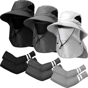 Berlune 6 Pcs Sun Hat Fishing Hats with Face Cover and Arm Sleeves UV Protection Outdoor Hiking Hat with Removable Mesh Neck Flap Cover Windproof Strap for Summer Sun Hat Gardening Fishing in Kuwait