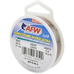 American Fishing Wire Surfstrand Micro Ultra Bare 1x19 Stainless Steel Leader Wire - Fishing Leader Line for Saltwater, 6.6lb Test - 61lb Test, Camo Color, 5m Length in Kuwait