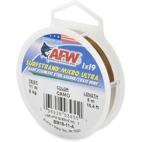 سلك الصيد الأمريكي Surfstrand Micro Ultra Bare 1x19 سلك زعيم من الفولاذ المقاوم للصدأ - خط قائد الصيد للمياه المالحة، اختبار 6.6 رطل - اختبار 61 رطل، لون مموه، طول 5 متر in Kuwait