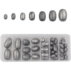 Fishing Weights Sinkers Kit, 42pcs Egg Sinkers Fishing Weights Oval Shaped Sliding Sinkers for Fishing Line Bass Casting Worm Weights Fishing Sinkers Catfishing Bottom Fishing Tackle