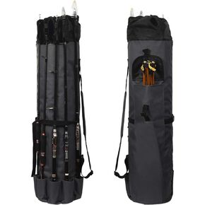 LEADALLWAY Fishing Rod Bag Durable Folding Oxford Fabric Fishing Tackle Carry Case Bag Multifunction Large Capacity Waterproof Fishing Rod Case Holds 5 Poles